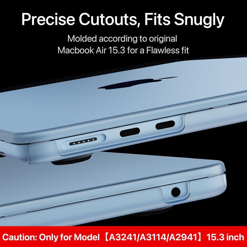 soonjet غطاء لجهاز MacBook Air مقاس 15 بوصة M4 M3 M2 2025 2024 2023 [أزرق سماوي رسمي] [مطابقة رسمية 100% للون] غطاء صلب واقي غير لامع لجهاز الكمبيوتر المحمول A3241 A3114 A2941 - أزرق سماوي شفاف - Image 5